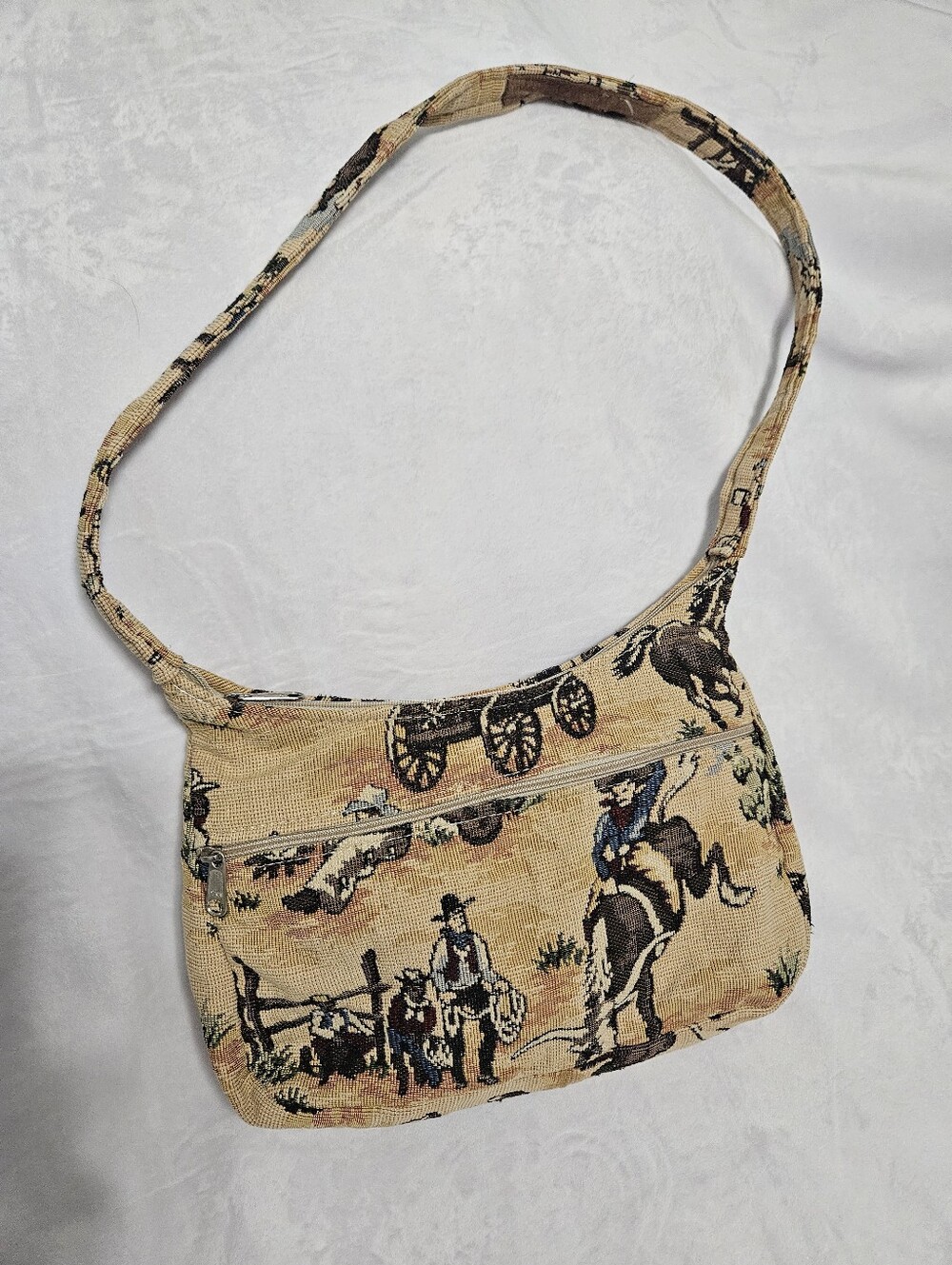 Western Scene Shoulder Bag in Beige